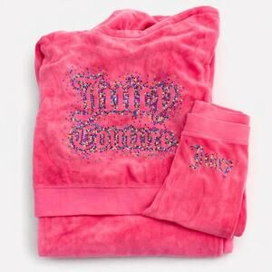 Vintage Juicy Couture pink rhinestone velour tracksuit set